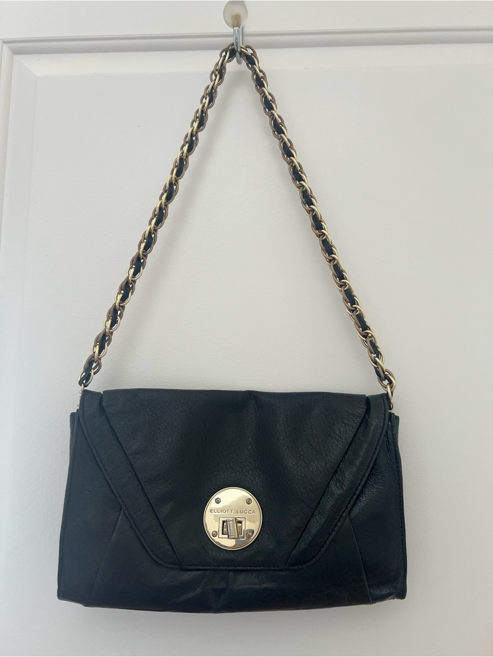 Elliott Lucca Vintage Black Gold Chain Shoulder Bag